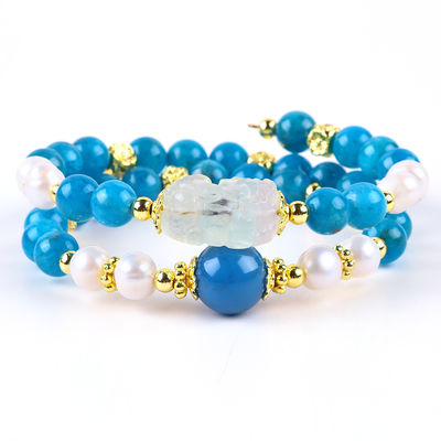 8MM Natural Crystal Stone Apatite Healing Power Gemstone Double Layer Bead Adjustable Bangle For Jewelry Gift