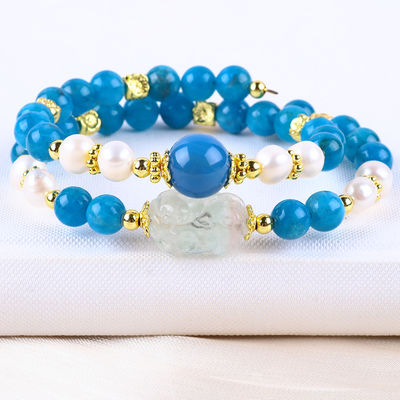 8MM Natural Crystal Stone Apatite Healing Power Gemstone Double Layer Bead Adjustable Bangle For Jewelry Gift