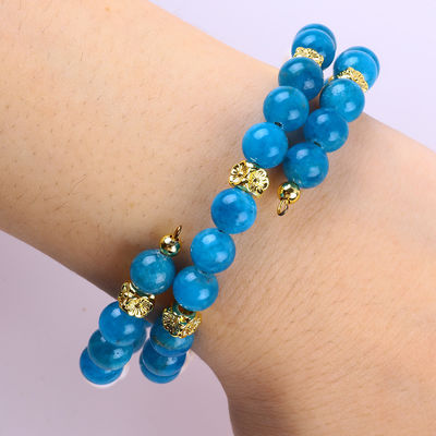 8MM Natural Crystal Stone Apatite Healing Power Gemstone Double Layer Bead Adjustable Bangle For Jewelry Gift