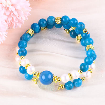 8MM Natural Crystal Stone Apatite Healing Power Gemstone Double Layer Bead Adjustable Bangle For Jewelry Gift