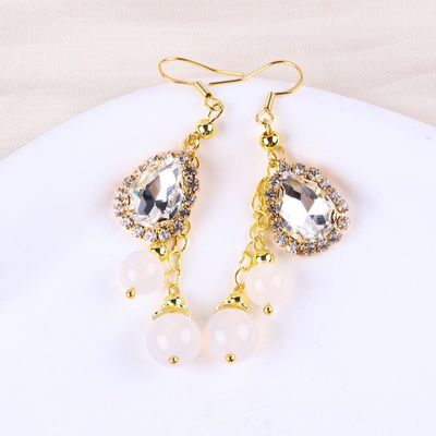 10MM 8MM Natural Crystal White Agate With Sparkling ​Teardrop Charm Dangle Bead Earring