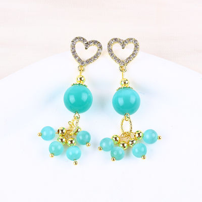 Handmade 6MM 12MM Green Cat Eye Gemstone With Heart Stud Dangle Earring For Gift Giving