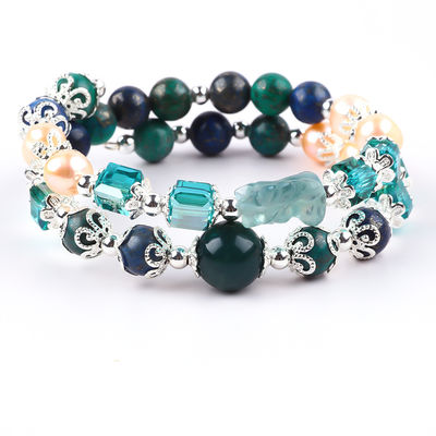 Unicorn Carving Adjustable 2 Layer Azurite Stone Crystal Bracelet