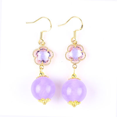 Handmade Crystal Stone Earrings Purple Chalcedony Gemstone Beaded Pendant Earrings Healing Crystal Stone  Earrings