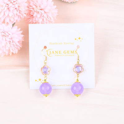 Handmade Crystal Stone Earrings Purple Chalcedony Gemstone Beaded Pendant Earrings Healing Crystal Stone  Earrings