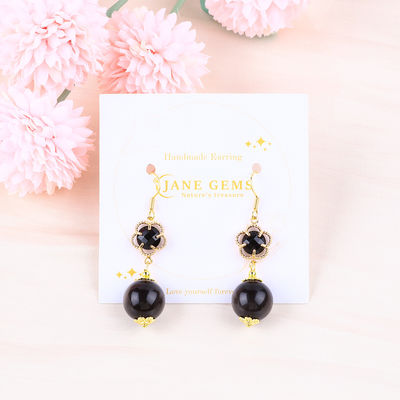 Handmade Crystal Stone Earrings Silver Sheen Obsidian Gemstone Beaded Pendant Earrings Healing Crystal Stone  Earrings