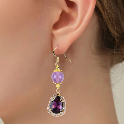 Handmade Gemstone Earrings Naturala Amethyst Beaded Pendant Earrings Healing Amethyst Crystal Stone  Earrings