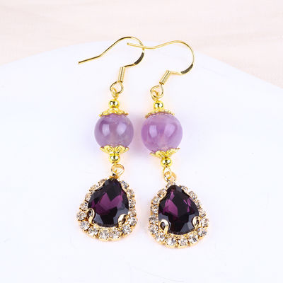 Handmade Gemstone Earrings Naturala Amethyst Beaded Pendant Earrings Healing Amethyst Crystal Stone  Earrings