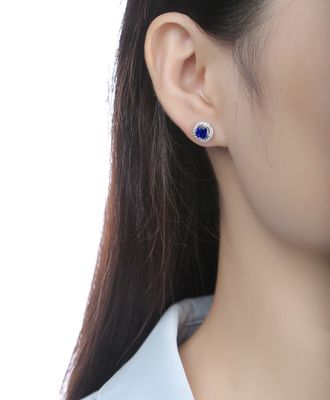 Blue 925 Sterling Silver Zircon Round Gemstone Stud Earrings For Gift Giving