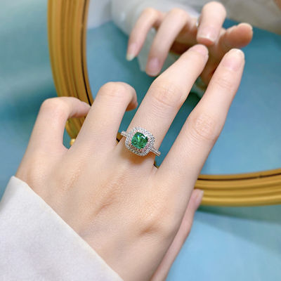 Green Square Shape Gemstone Zircon Wedding Rings For Women