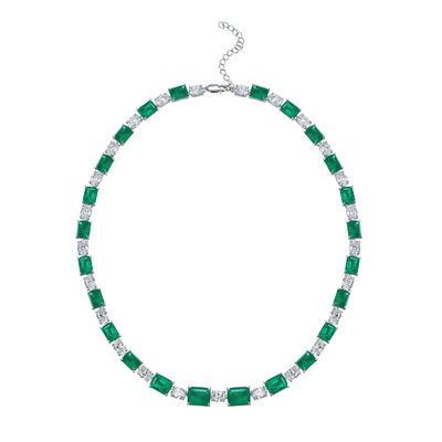 Luxury Bridal Pink / Green Gemstone Necklace Chain For Wedding And Gift