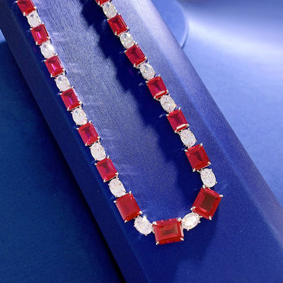 Luxury Bridal Pink / Green Gemstone Necklace Chain For Wedding And Gift