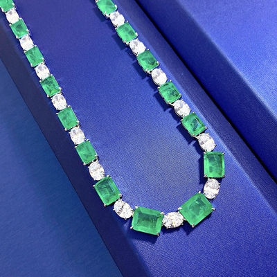 Luxury Bridal Pink / Green Gemstone Necklace Chain For Wedding And Gift