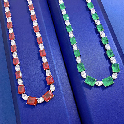 Luxury Bridal Pink / Green Gemstone Necklace Chain For Wedding And Gift