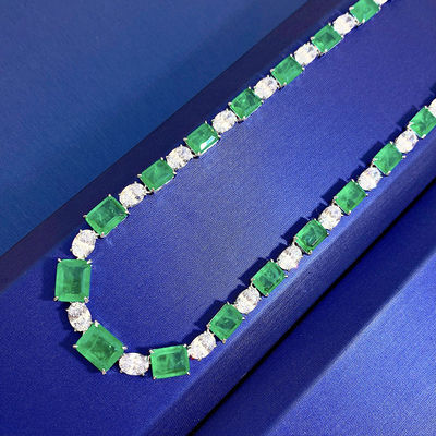 Luxury Bridal Pink / Green Gemstone Necklace Chain For Wedding And Gift