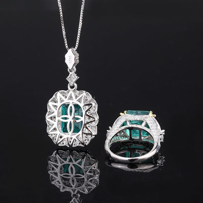 Zircon Square Gemstone Necklace Pendant Ring Set For Birthday Gift