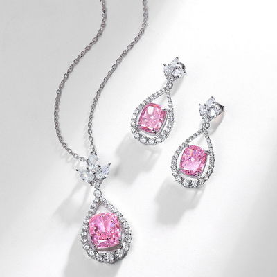 Stylish 925 Sterling Silver Pink Gemstone Oval Halo Earrings