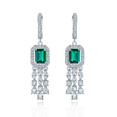Green Gemstone Cubic Zirconia Long Drop Earrings For Wedding