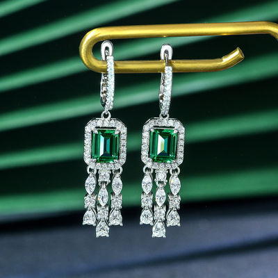 Green Gemstone Cubic Zirconia Long Drop Earrings For Wedding
