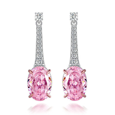 925 Sterling Silver Zircon Long Oval Earrings Customized Color