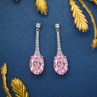 925 Sterling Silver Zircon Long Oval Earrings Customized Color