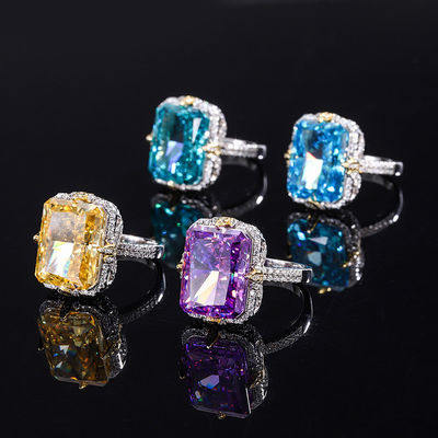 Purple / Aqua Blue / Yellow Gemstone 925 Sterling Silver Zircon Bridal Engagement Ring