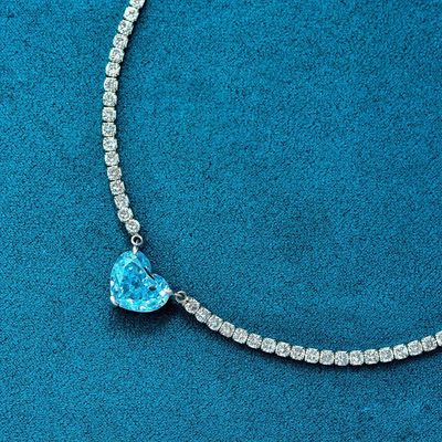 Elegant Heart Shape Aqua Blue 925 Sterling Silver Heart Gemstone Necklace