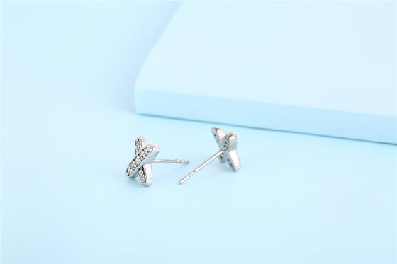 X Shape 925 Moissanite Stud Earrings Sterling Silver Jewelry