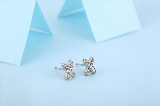 X Shape 925 Moissanite Stud Earrings Sterling Silver Jewelry