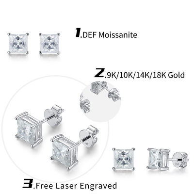 Cubic 18K Gold Moissanite Diamond Stud Earrings For Birthday Gift