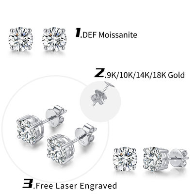18k Gold Moissanite Diamond Stud Earrings White Gold Support Customization