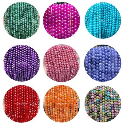 Wholesale Natural Crystal Gemstone Round Chalcedony Beads Jade  Round Loose Bead Accessories for DIY Bracelet Necklace