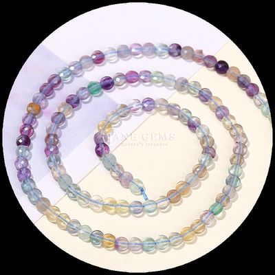 Flat Shape Faceted Beads Crystal Gemstone Round Shape Fluorite Prehnite Loose Bead Strands for DIY Jewelry Making