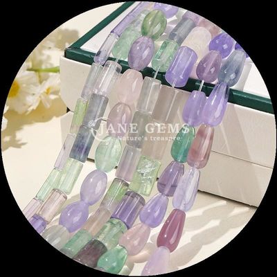 Irregular Fluorite Beads Crystal Gemstone Round Tube Shape Water Drop Shape Loose Bead Strands for DIY Jewelry Making