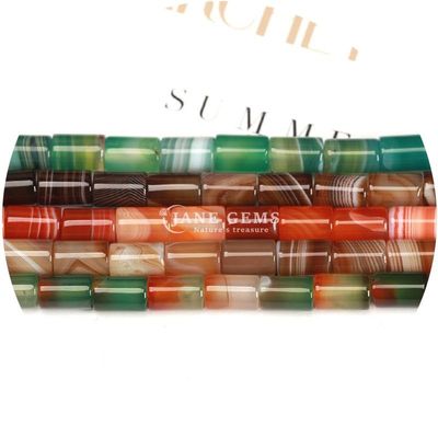 Wholesale Natural Crystal Gemstone Cylinder Shape Beads Striped Agate Cylinder Loose Bead Accessories for DIY Jewelry