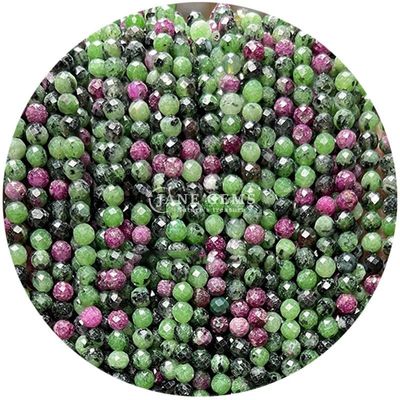 Gems Bead Natural Crystal Faceted Round Shape Small Dalmatian Jasper Ruby Zoisite Loose Bead Strands for Bracelets