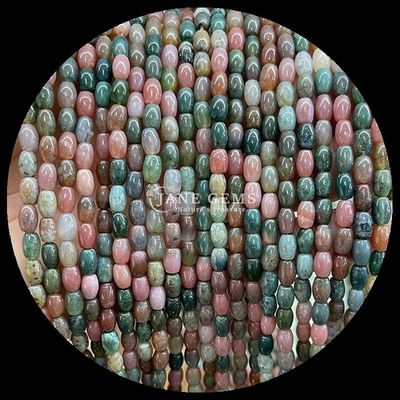 Indian Agate Green Dot Lemon Jade Gem Bead Natural Crystal Rice Shape Stone Loose Bead Strands For Bracelets