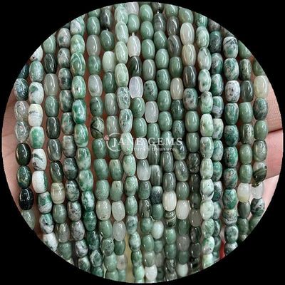 Indian Agate Green Dot Lemon Jade Gem Bead Natural Crystal Rice Shape Stone Loose Bead Strands For Bracelets