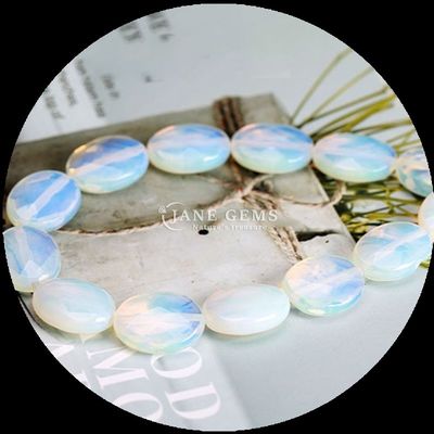 Faceted Oval Shape Gem Bead Natural Crystal Opalite Blue Dot Stone Loose Bead Strands For Bracelets