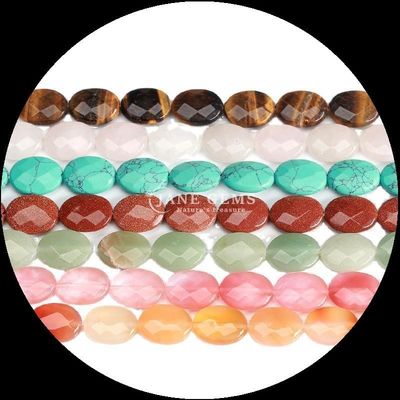 Faceted Oval Shape Gem Bead Natural Crystal Howlite Snowflake Obsidian Stone Loose Bead Strands For Bracelets