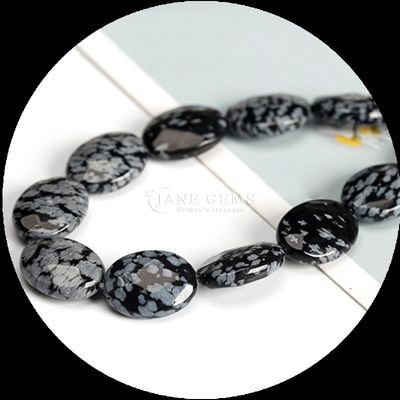 Faceted Oval Shape Gem Bead Natural Crystal Howlite Snowflake Obsidian Stone Loose Bead Strands For Bracelets