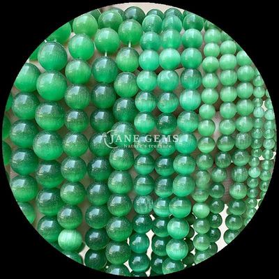 Round Shape Gem Bead Colorful Blue Green Orange Color Cat Eye Loose Bead Strands For Bracelets