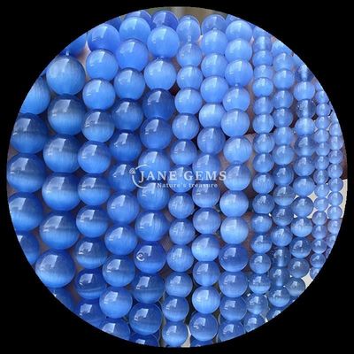 Round Shape Gem Bead Colorful Blue Green Orange Color Cat Eye Loose Bead Strands For Bracelets