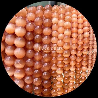 Round Shape Gem Bead Colorful Blue Green Orange Color Cat Eye Loose Bead Strands For Bracelets