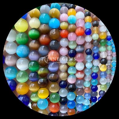 Round Shape Gem Bead Colorful Blue Green Orange Color Cat Eye Loose Bead Strands For Bracelets