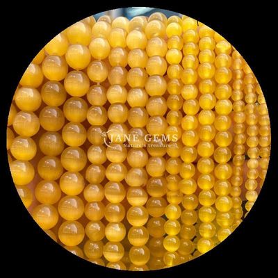 Gold Olive Blue Color Gems Bead Round Shape Cat Eye Loose Bead Strands for Handmade Jewelry