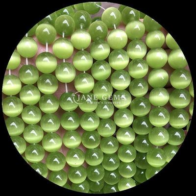 Gold Olive Blue Color Gems Bead Round Shape Cat Eye Loose Bead Strands for Handmade Jewelry
