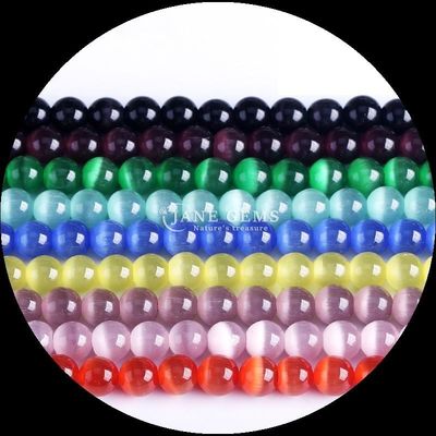 Red Blue Purple Colorful Bead Round Shape Cat Eye Loose Bead Strands for Healing Energy and Gift Giving