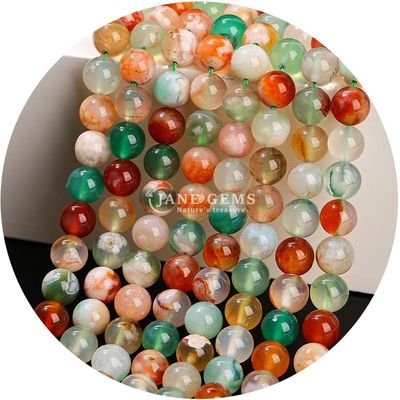 Natural Round Smooth Mix Agate Loose Beads Strand For DIY Jewelry & Crafts Makin