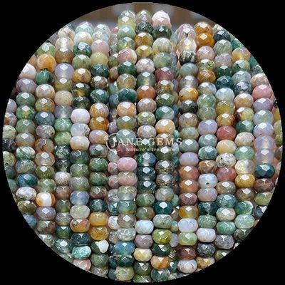 Indian Agate Green Dot Natural Gemstone Bead Strands Natural Gemstone Faceted Abacus Beads for Custom Gifts